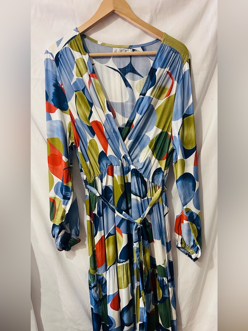 Anna Kay Petrone Wrap Style Maxi Dress Vneck And Vibrant Color Size L